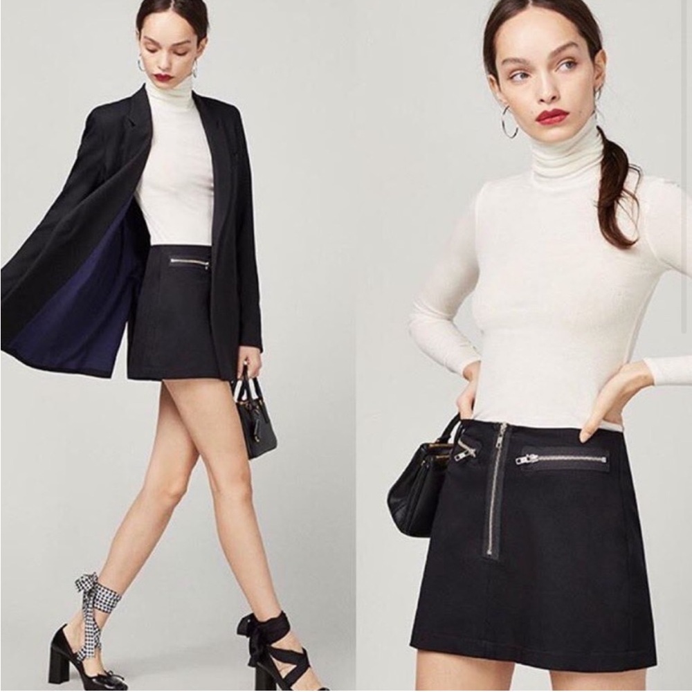 Reformation Black Mini Skirt with Silver zipper Accents